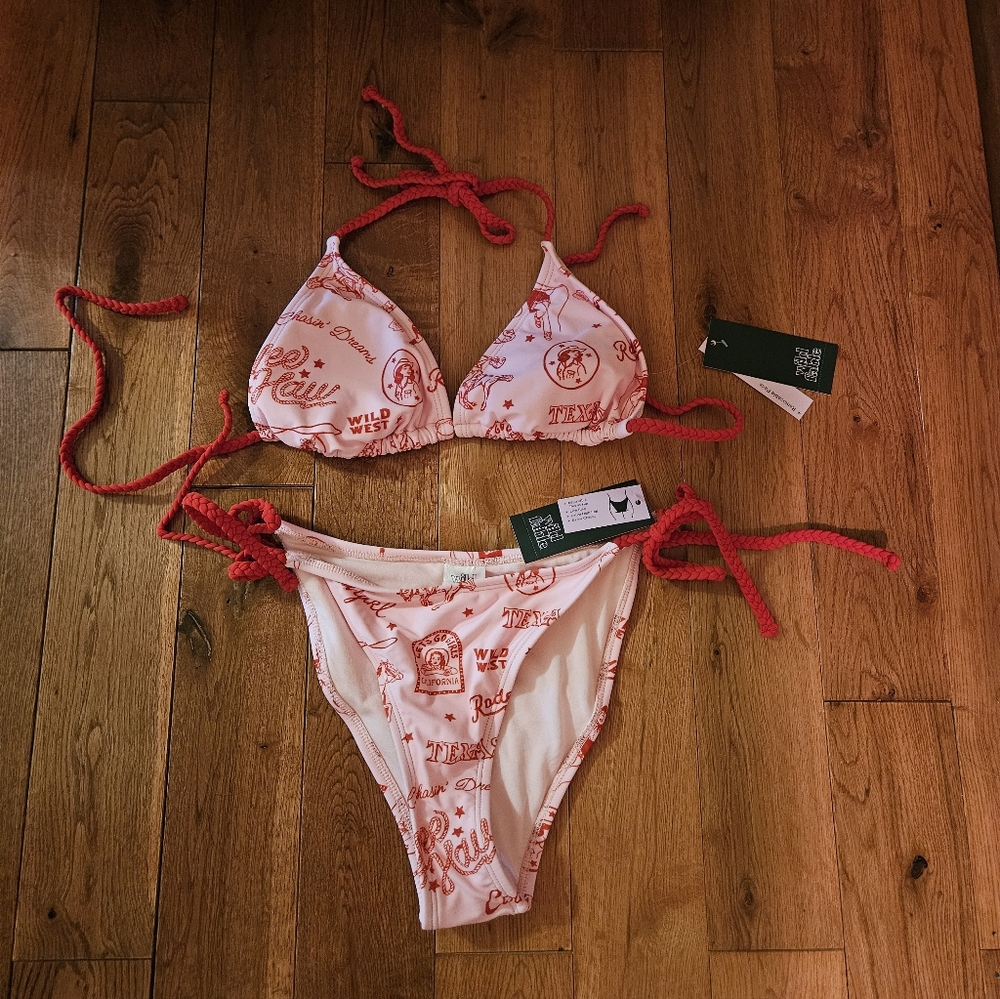 Women’s Pink Printed Triangle Bikini Set - Rodeo Print